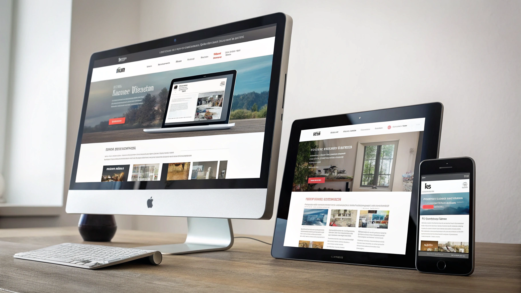 Ordinateur, tablette et smartphone affichant un même site web élégant